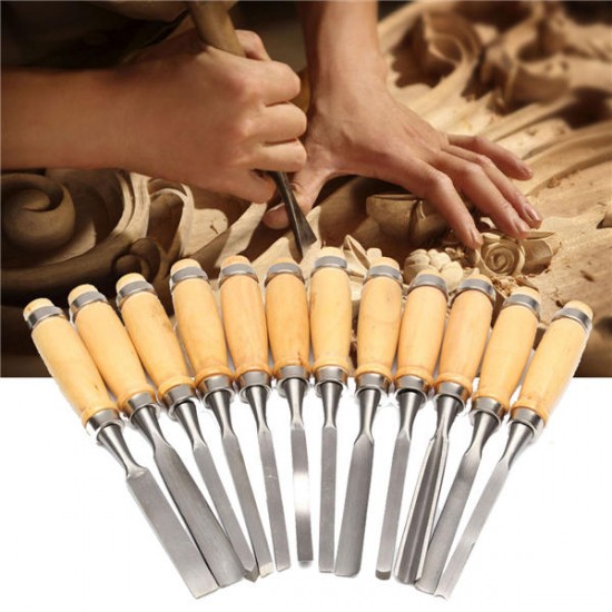 12Pcs Wood Working Wood Carving Hand Chisel Professional Gouges Tool Set