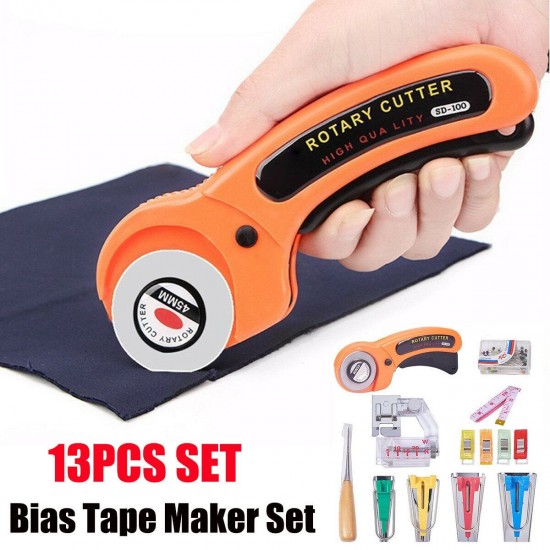 13Pcs Fusible Bias Binding Tape Maker Sewing Quilting Awl Binder Foot Tools Kit