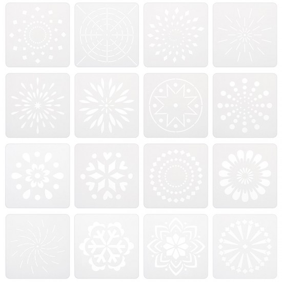 13x13cm 16Pcs White Plastic Mandala Paint Tray Openwork Painting Template