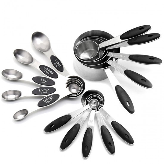16PCS Silicone Handle Stainless Steel Measuring Cup & Magnetic Measuring Spoon