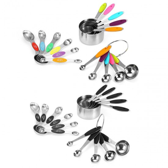 16PCS Silicone Handle Stainless Steel Measuring Cup & Magnetic Measuring Spoon