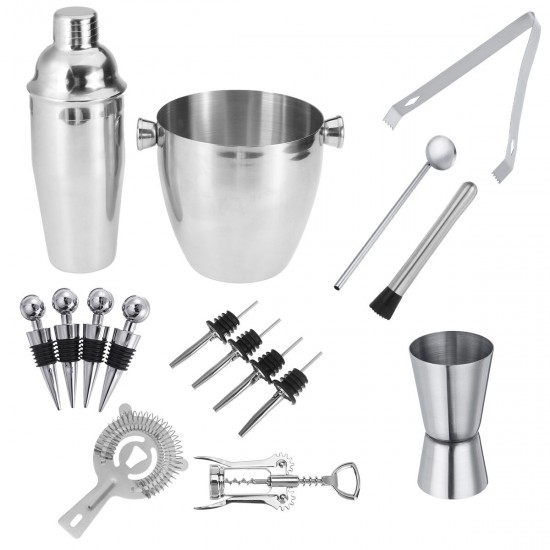 16Pcs Cocktail Shaker Bar Set Stainless Steel Drink Mixer Bartender Tool Kit 16Pcs Cocktail Shaker Bar Set Stainless Steel Drink Mixer Bartender Tool Kit