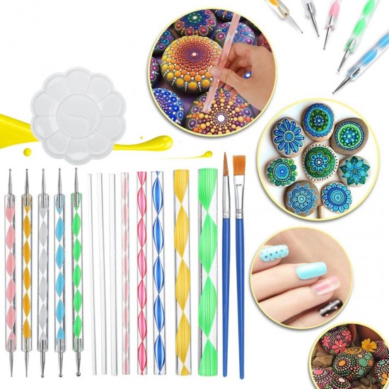 16Pcs Mandala Dotting Tools Set Rock Painting Kit Nail Art Pen Paint Stencil