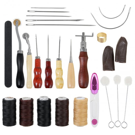 18Pcs Professional Vintage Leather Craft Tools Hand Sewing Kit Punch Stitching