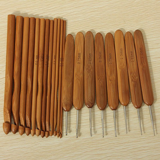 20pcs Bamboo Sewing Crochet Hooks Weave Knitting Needles