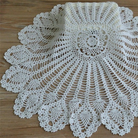 32'' Hand Crochet Round Tablecloth Runner Topper Restaurant Decoration Victorian White Cotton
