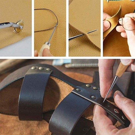 33Pcs Professional Leather Craft Working Tools Kit for Hand Sewing Punch Thread 33Pcs Professional Leather Craft Working Tools Kit for Hand Sewing Punch Thread
