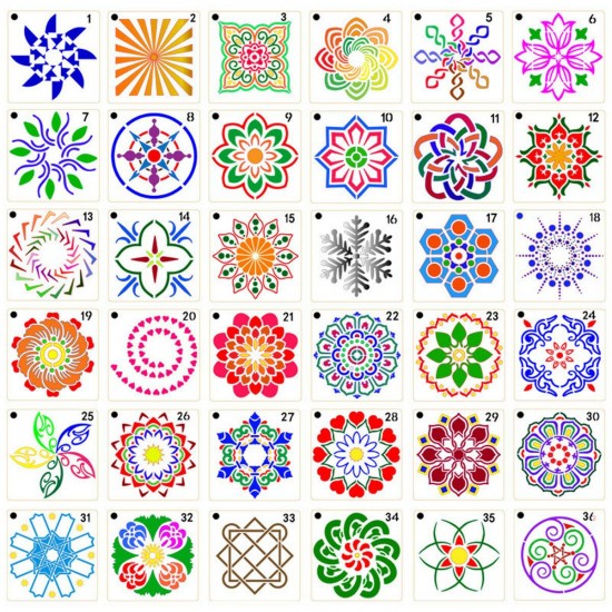 36/56Pcs Mandala Stencils Home Decoration Drawing Painting Template Rocks Wood