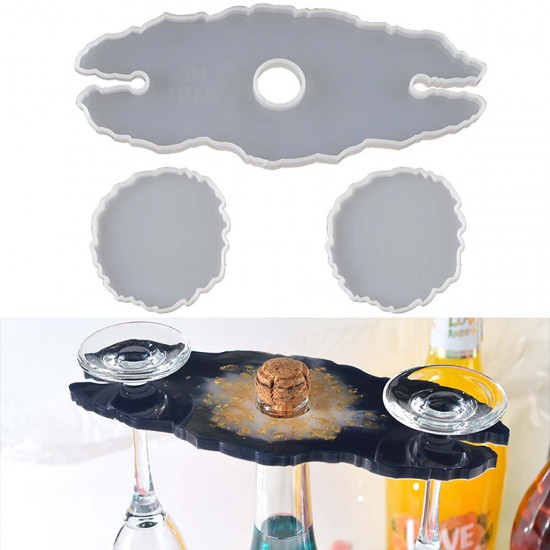 3Pcs/set Rack Tray Silicone Mold + Coaster Moulds Glass Goblet Holder Epoxy Resin Molds DIY Craft