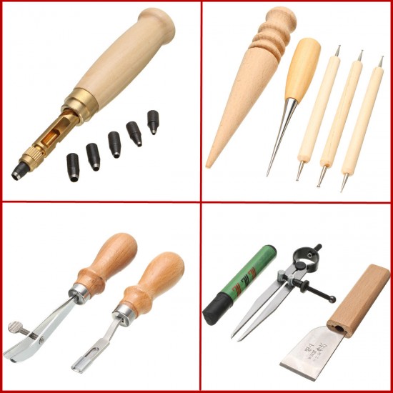 59 Pieces Leather Craft Tool Kit for Hand Sewing Stitching Stamping Set Saddle Making Tool 59 Pieces Leather Craft Tool Kit for Hand Sewing Stitching Stamping Set Saddle Making Tool