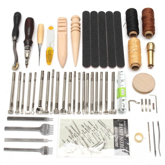 59Pcs Leather Craft Hand Tools Kit For Hand Stitching/Sewing Stamping Set