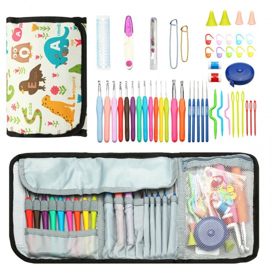 64pcs Crochet Hooks Kit Yarn Knitting Needles Sewing Tools Grip Set Folding Bag Toos Set 64pcs Crochet Hooks Kit Yarn Knitting Needles Sewing Tools Grip Set Folding Bag Toos Set
