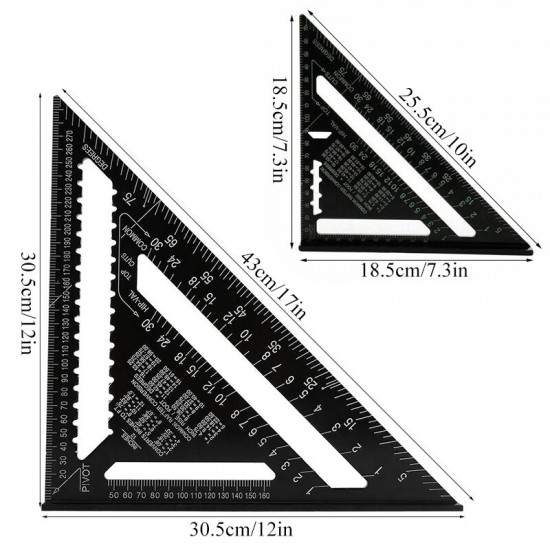 7/12inch Woodworking Triangle Ruler Angle Carpentry Measuring Tool Aluminium