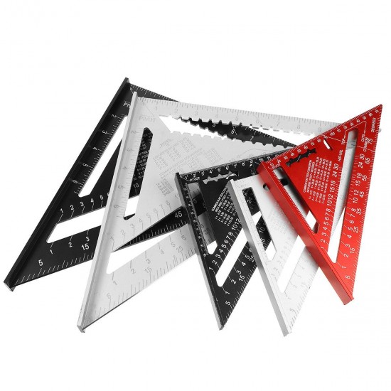 7''12'' Aluminum Alloy Triangle Ruler Metric Imperial Meter Square Protractor Line Ruler