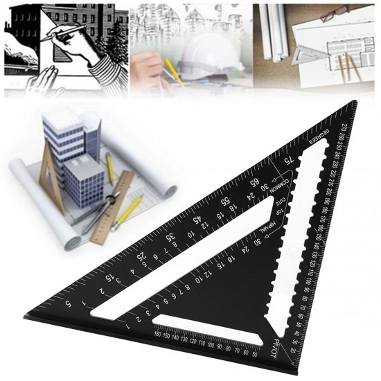 7''12'' Aluminum Alloy Triangle Ruler Metric Imperial Meter Square Protractor Line Ruler