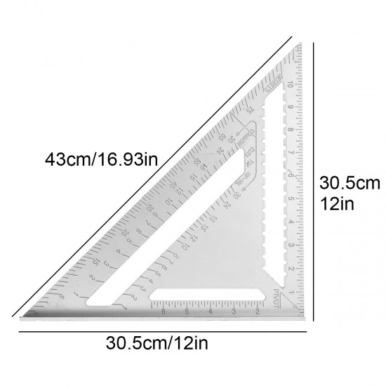 7''12'' Aluminum Alloy Triangle Ruler Metric Imperial Meter Square Protractor Line Ruler