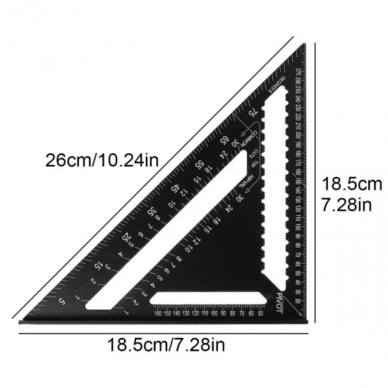 7''12'' Aluminum Alloy Triangle Ruler Metric Imperial Meter Square Protractor Line Ruler
