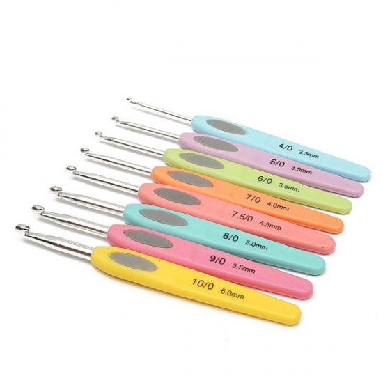 8pcs Colorful Soft Plastic Handle Aluminum Crochet Hooks Knitting Needles Set