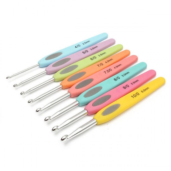 8pcs Colorful Soft Plastic Handle Aluminum Crochet Hooks Knitting Needles Set 8pcs Colorful Soft Plastic Handle Aluminum Crochet Hooks Knitting Needles Set