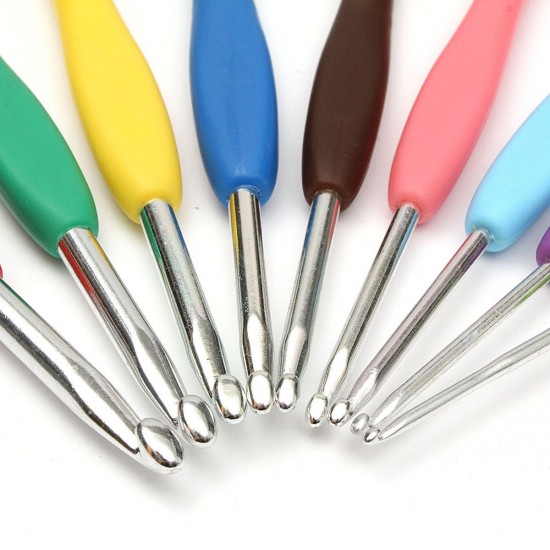 9Pcs Multicolor Aluminum Crochet Hooks Knitting Needles Craft Set with Plastic Handle