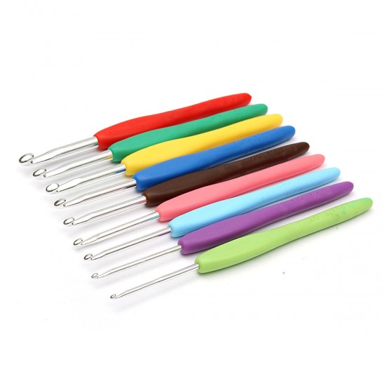 9Pcs Multicolor Aluminum Crochet Hooks Knitting Needles Craft Set with Plastic Handle