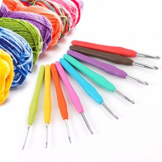 9Pcs Multicolor Aluminum Crochet Hooks Knitting Needles Craft Set with Plastic Handle
