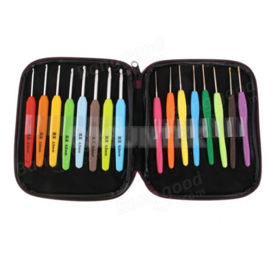 Aluminium Crochet Hooks Yarn Plastic Handle Knitting Needles Set Weave Kit