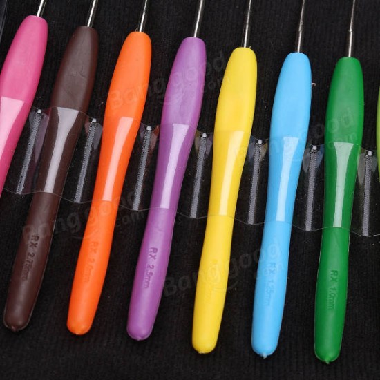 Aluminium Crochet Hooks Yarn Plastic Handle Knitting Needles Set Weave Kit