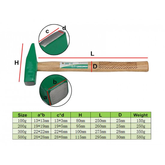 Machinist Hammer 100g/200g/300g/500g Mini Nail Hammer Installation Hammer Mallet With Wood Handle Hand Tools