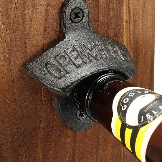 Beer Bottle Opener Drink Cap Catcher Wooden Iron Wall Mounted Rustic Bar Decoration Beer Bottle Opener Drink Cap Catcher Wooden Iron Wall Mounted Rustic Bar Decoration