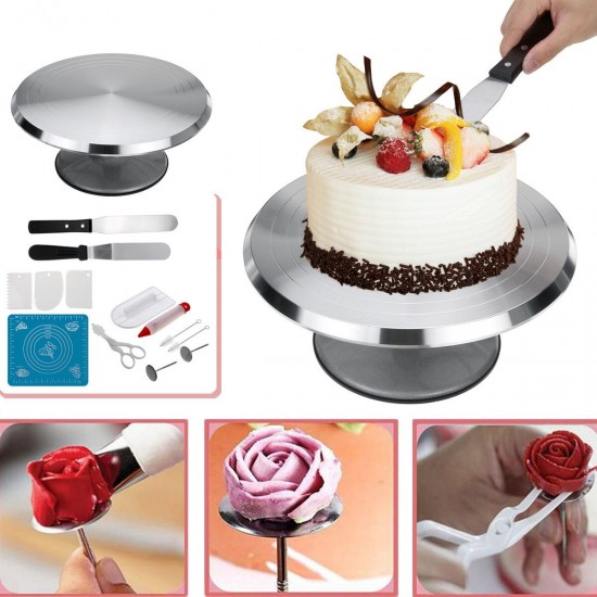 Cake Turntable Aluminum Cake Revolving Stand Holder Cake Baking Decor Tools Set Cake Turntable Aluminum Cake Revolving Stand Holder Cake Baking Decor Tools Set