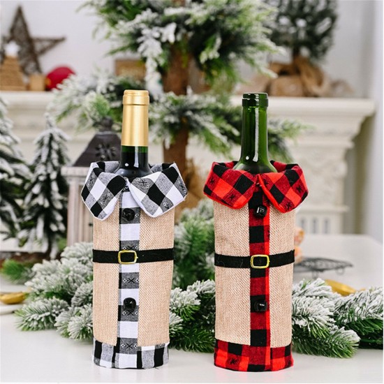 Christmas Sweater Winee Bottle Clothes Collar & Button Coat Design Decorative Bottle Sleeve Winee Bottle Sweater For Christmas Gifts Xmas Party Decorations