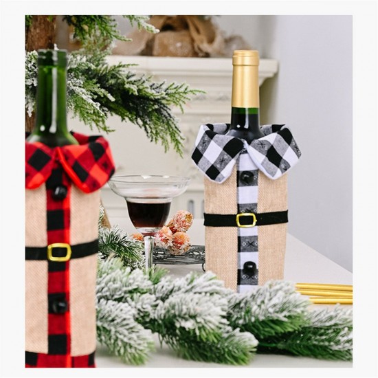 Christmas Sweater Winee Bottle Clothes Collar & Button Coat Design Decorative Bottle Sleeve Winee Bottle Sweater For Christmas Gifts Xmas Party Decorations