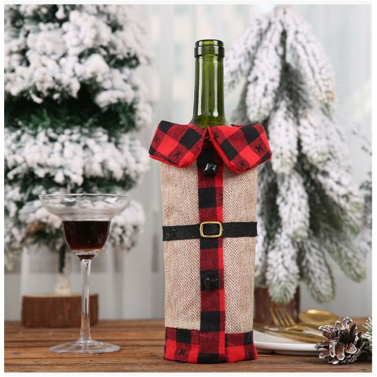 Christmas Sweater Winee Bottle Clothes Collar & Button Coat Design Decorative Bottle Sleeve Winee Bottle Sweater For Christmas Gifts Xmas Party Decorations