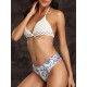 Knitting Top Floral Print Bikini Halter String Triangle Swimsuit