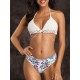 Knitting Top Floral Print Bikini Halter String Triangle Swimsuit Knitting Top Floral Print Bikini Halter String Triangle Swimsuit