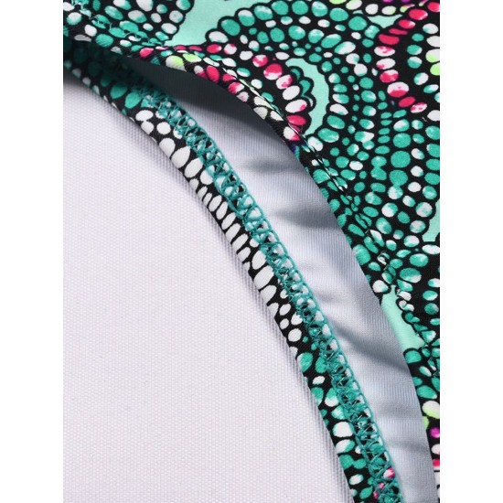 Knitting Top Vintage Print Bikini Halter Backless Swimsuit
