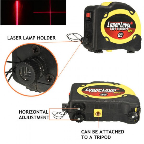 LV-07 Pro 25 7.5M Laser Level Tape Measure Horizontal Vertical Line Ruler Tester LV-07 Pro 25 7.5M Laser Level Tape Measure Horizontal Vertical Line Ruler Tester
