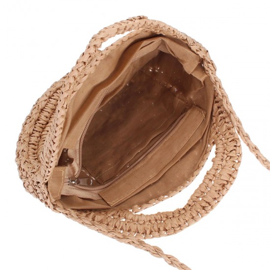 Round Straw Bag Women Rattan Circle Handwoven Shoulder Bag