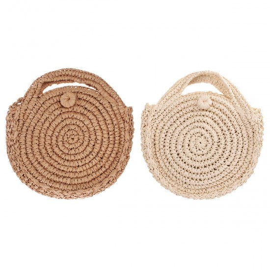 Round Straw Bag Women Rattan Circle Handwoven Shoulder Bag