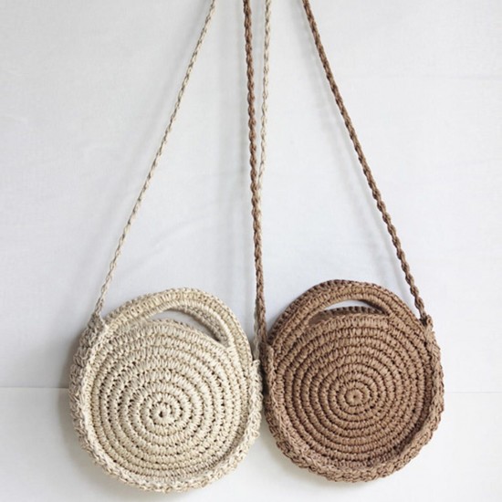 Round Straw Bag Women Rattan Circle Handwoven Shoulder Bag