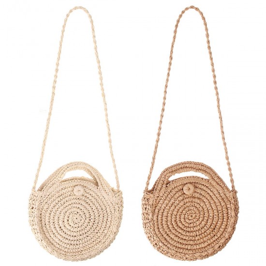 Round Straw Bag Women Rattan Circle Handwoven Shoulder Bag