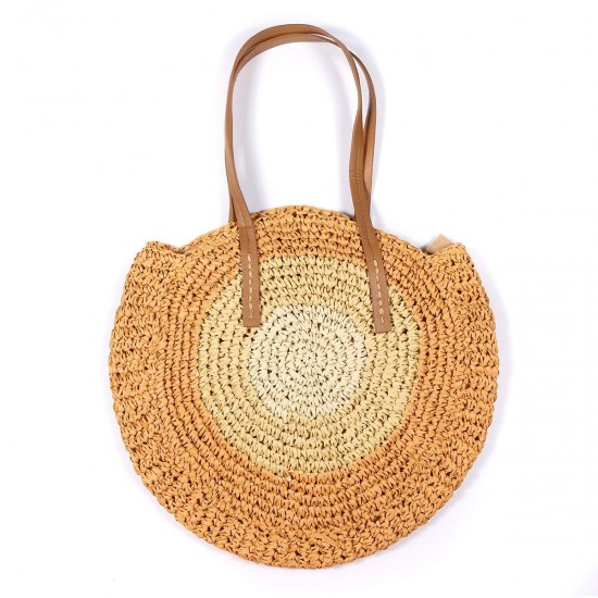 Women Beach Round Straw Bag Bucket Rattan Woven Handbag Shoulder Bag Outdoor Travel Women Beach Round Straw Bag Bucket Rattan Woven Handbag Shoulder Bag Outdoor Travel