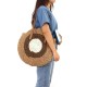 Women Beach Round Straw Bag Bucket Rattan Woven Handbag Shoulder Bag Outdoor Travel