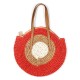 Women Beach Round Straw Bag Bucket Rattan Woven Handbag Shoulder Bag Outdoor Travel