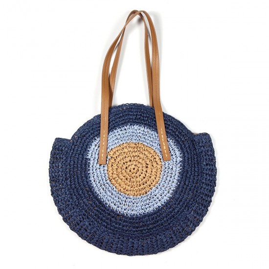 Women Beach Round Straw Bag Bucket Rattan Woven Handbag Shoulder Bag Outdoor Travel Women Beach Round Straw Bag Bucket Rattan Woven Handbag Shoulder Bag Outdoor Travel