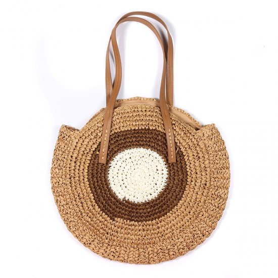 Women Beach Round Straw Bag Bucket Rattan Woven Handbag Shoulder Bag Outdoor Travel Women Beach Round Straw Bag Bucket Rattan Woven Handbag Shoulder Bag Outdoor Travel