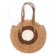 Women Beach Round Straw Bag Bucket Rattan Woven Handbag Shoulder Bag Outdoor Travel