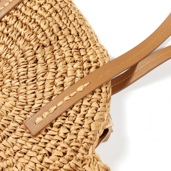 Women Beach Woven Straw Bag Bucket Rattan Shoulder Handbag Outdoor Travel