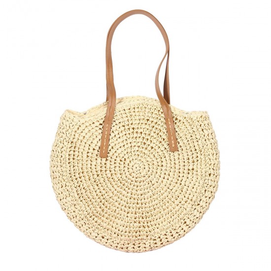 Women Beach Woven Straw Bag Bucket Rattan Shoulder Handbag Outdoor Travel